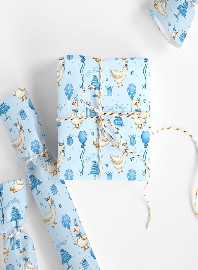 Whaline Silly Goose Birthday Wrapping Paper -Mini Roll- 17 In x 32.8 Ft Blue Goose Coquette Gift Wrap Paper for Holiday Birthday Baby Shower Party - Image 2